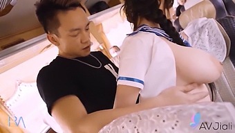 A Taiwanese Woman With Large Natural Breasts Engages In Sexual Activity With An Unknown Individual On A Bus