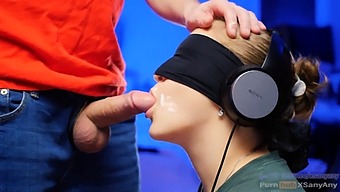 Blindfolded Brunette Enjoys A Surprise Taste In 4k