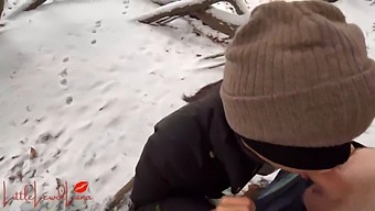 Luna, An Asian Lady, Gives A Blowjob In A Snowy location And Risks Being Seen In A Public Park